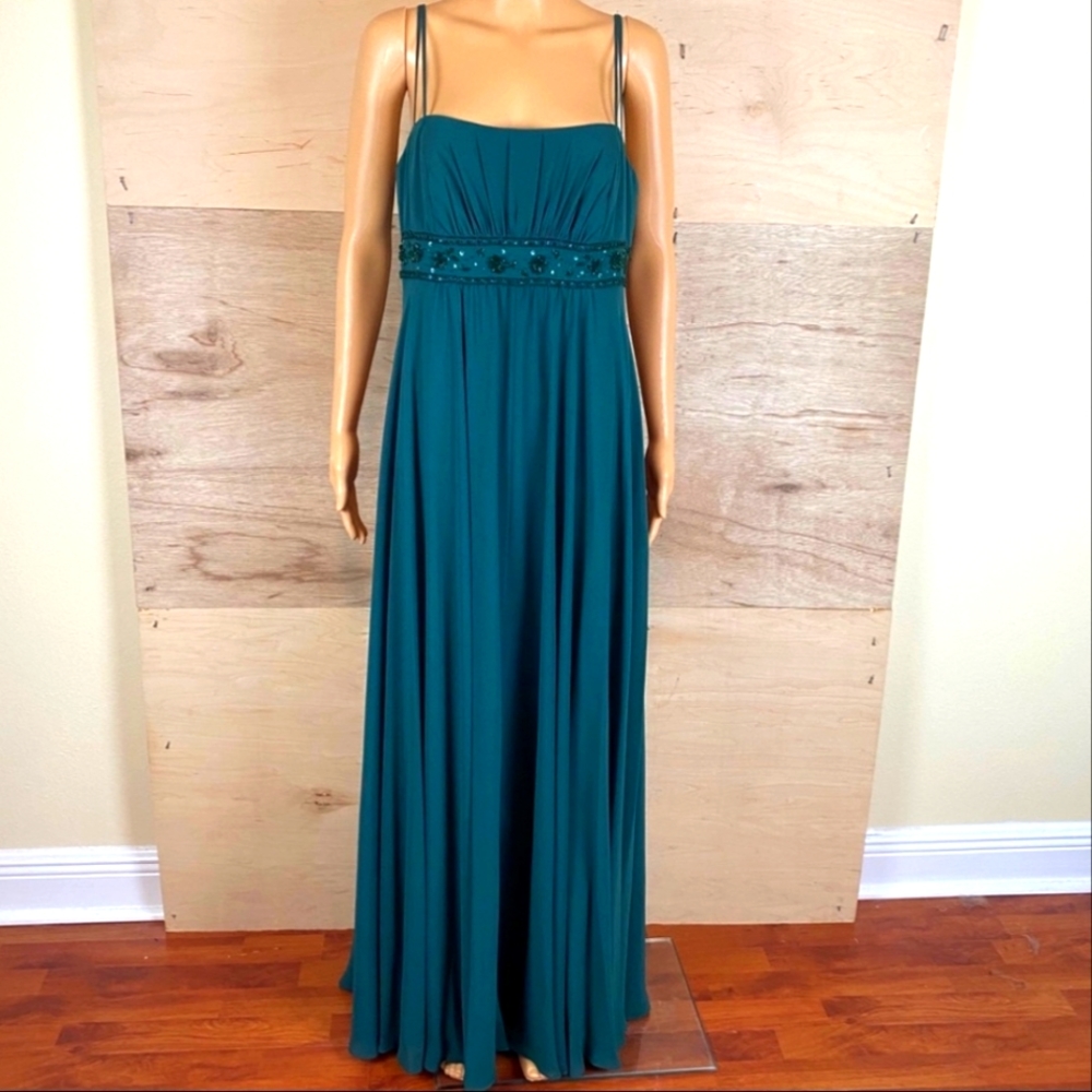 David's Bridal Sz 12 Hunter Green Long Flowing Maxi Dress
